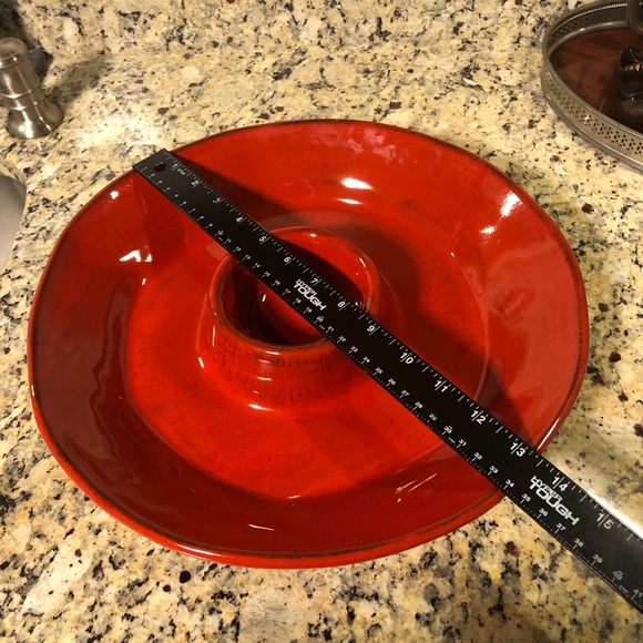Crate and Barrel Chip & Dip Tray Server Rustic Red CBL202 13" Italy Artisanal - Picture 6 of 6
